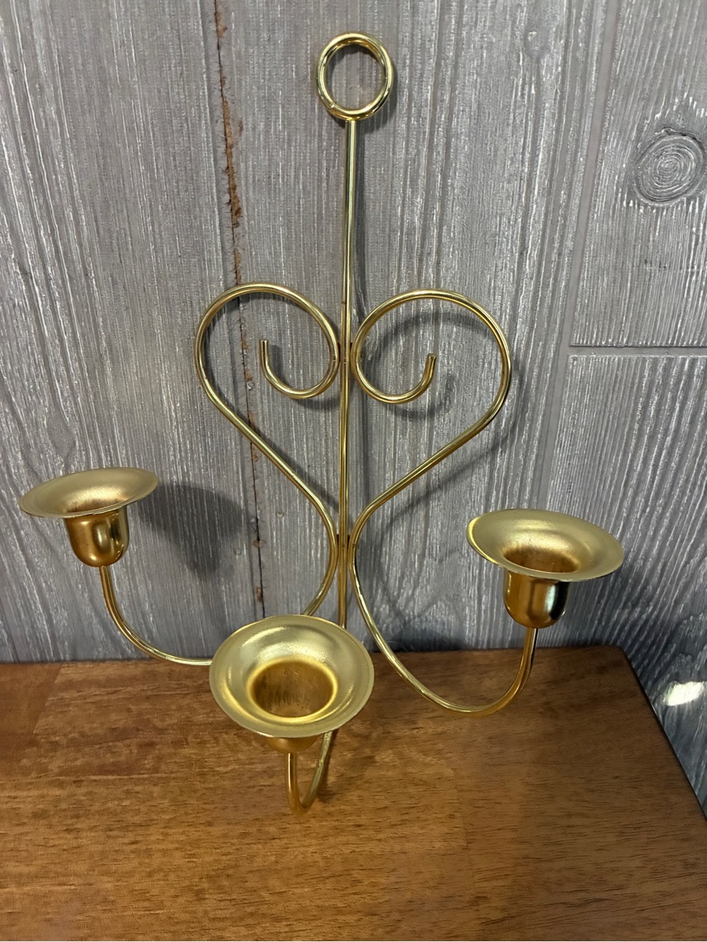 Gold 3-Arm Heart Wall Candle Holder